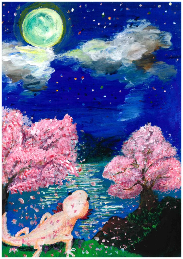 月と桜と湖とウーパールーパー
