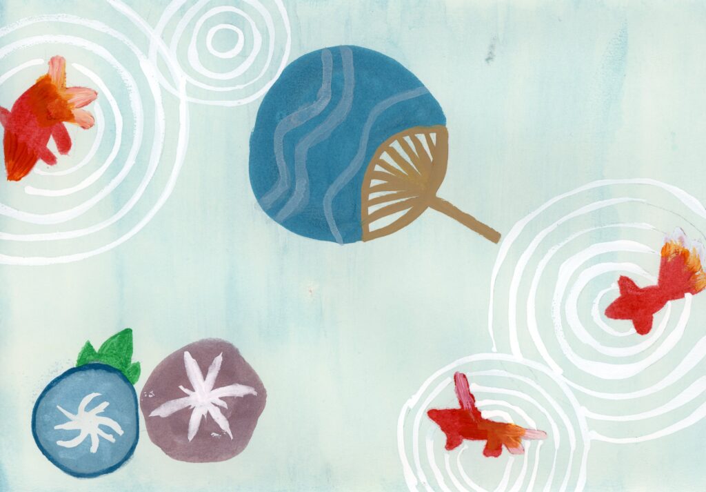 うちわと金魚