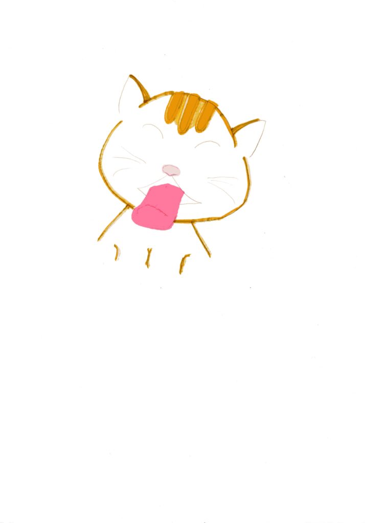ねこのあくびをしている姿を描写
