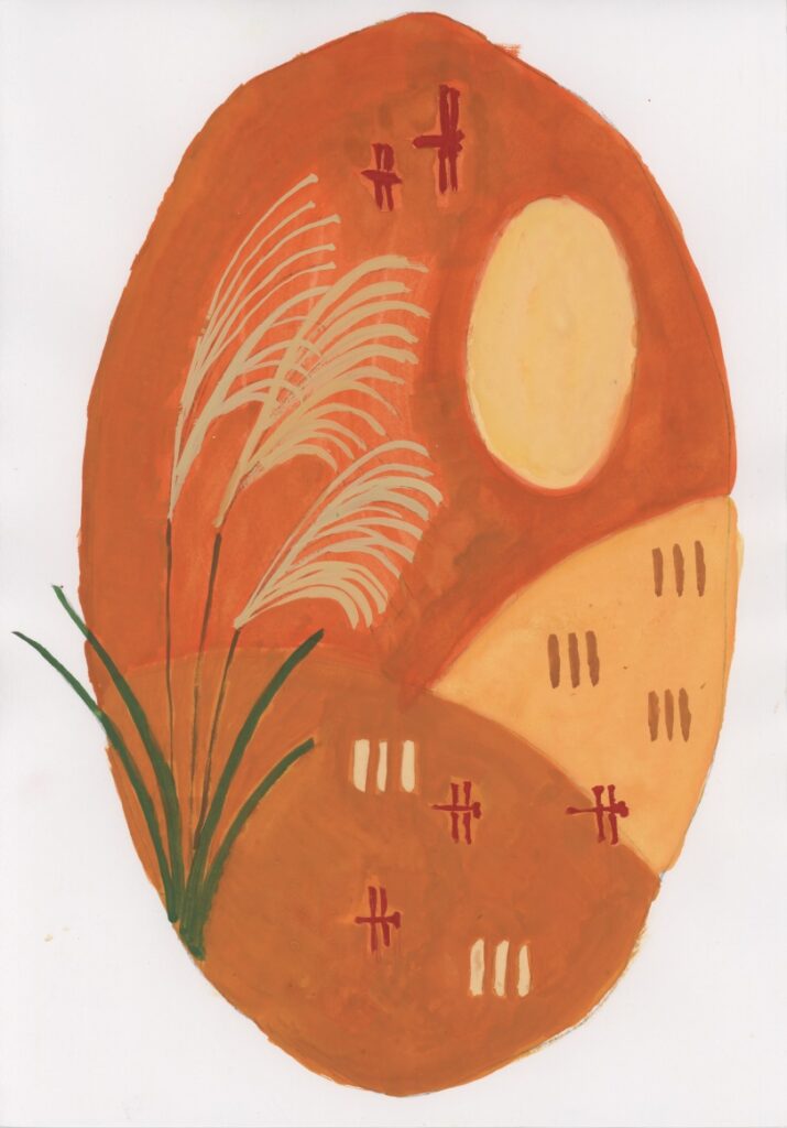 すすきと赤とんぼとお月様