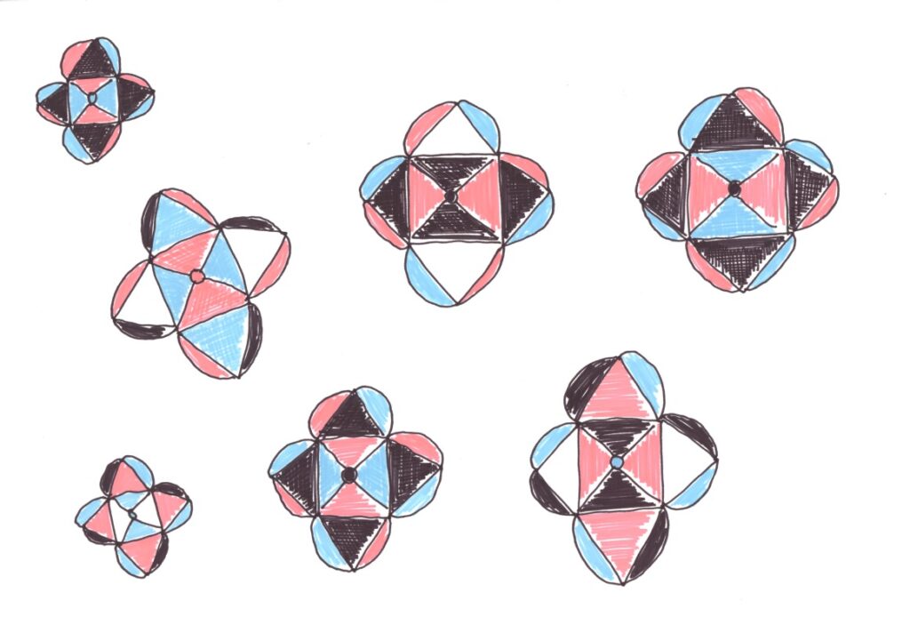 ピンク・みずいろ・くろの柄