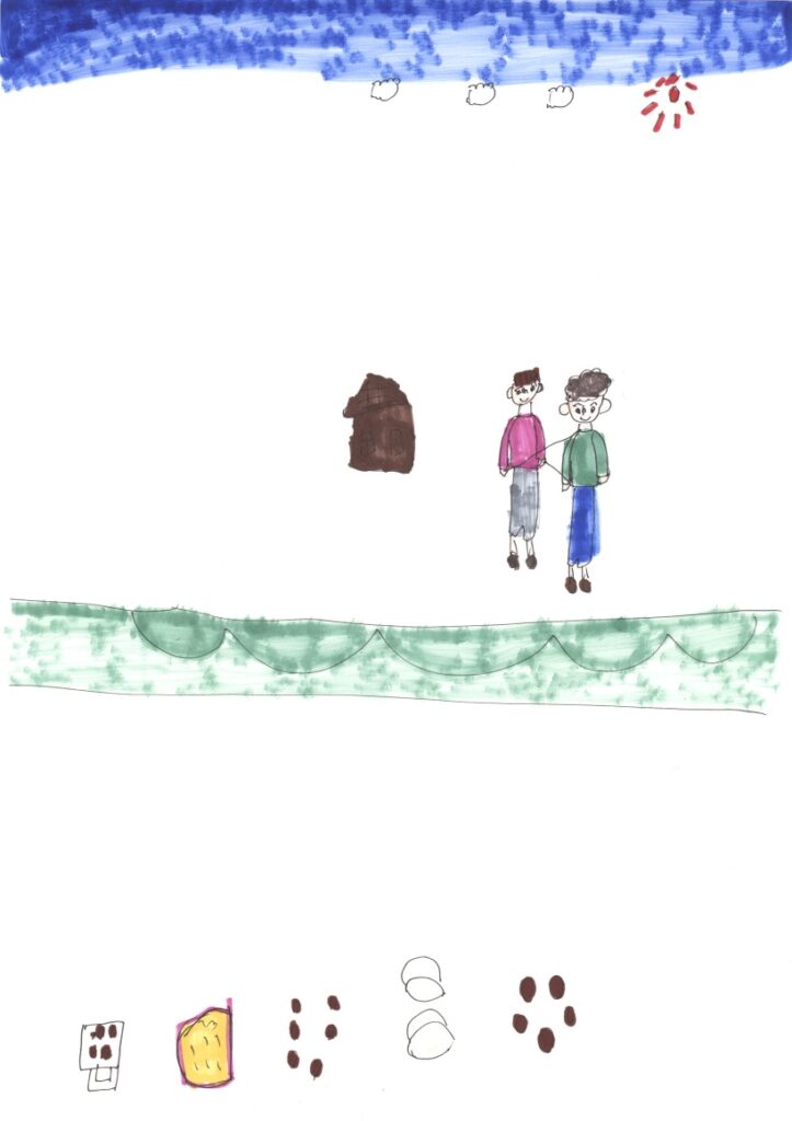 青空と家と私がばあばの肩と手助けしてくれるシーンとパーティと納豆と食パンとカステラと鎌餅とミートボール