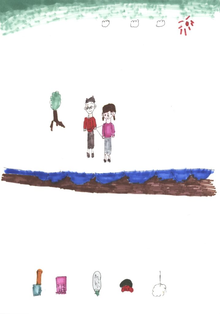 快晴と木と藤原さんが私の肩と手助けしてくれてるシーンとパーティとアイスクリームととろけるチーズと大根と西瓜と綿飴