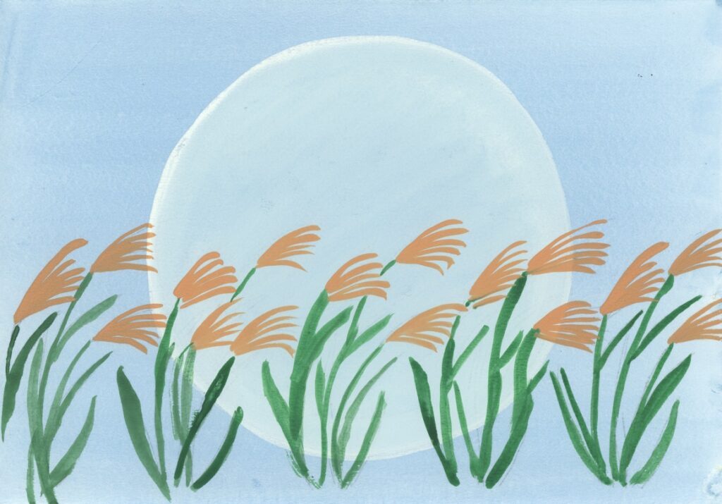 白い月と稲穂