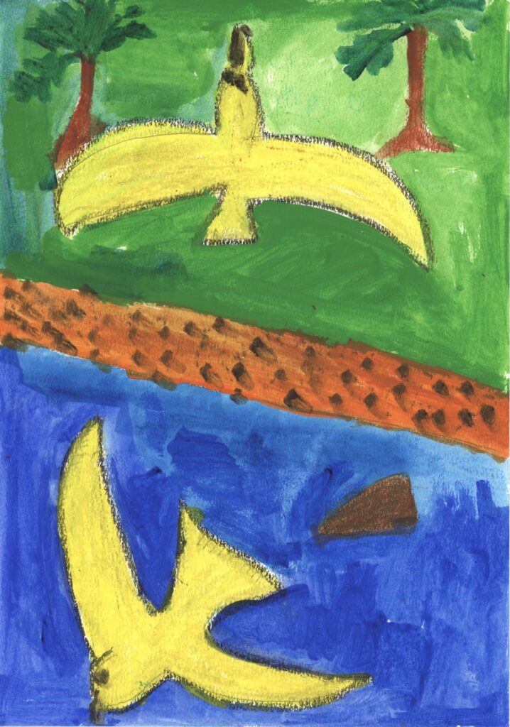 夏のかもめと海岸(模写)