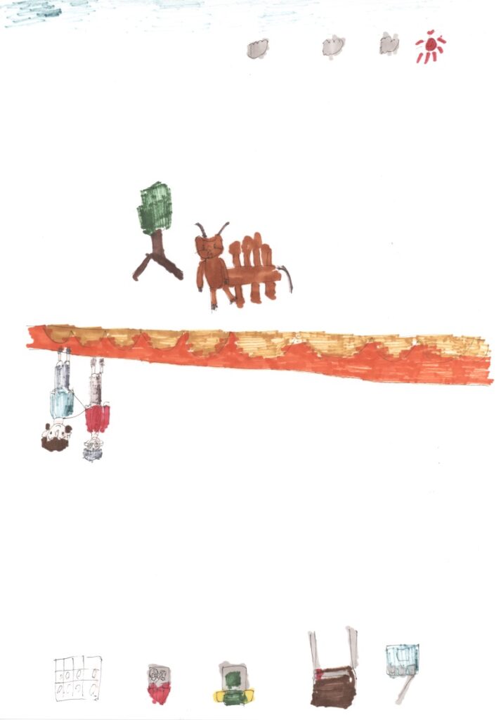 快晴と木と二ホンジカとパーティと藤原さんが私の肩と手助けしてくれてるシーンとブロックと玩具ピアノとカセットテープとはめるピンク