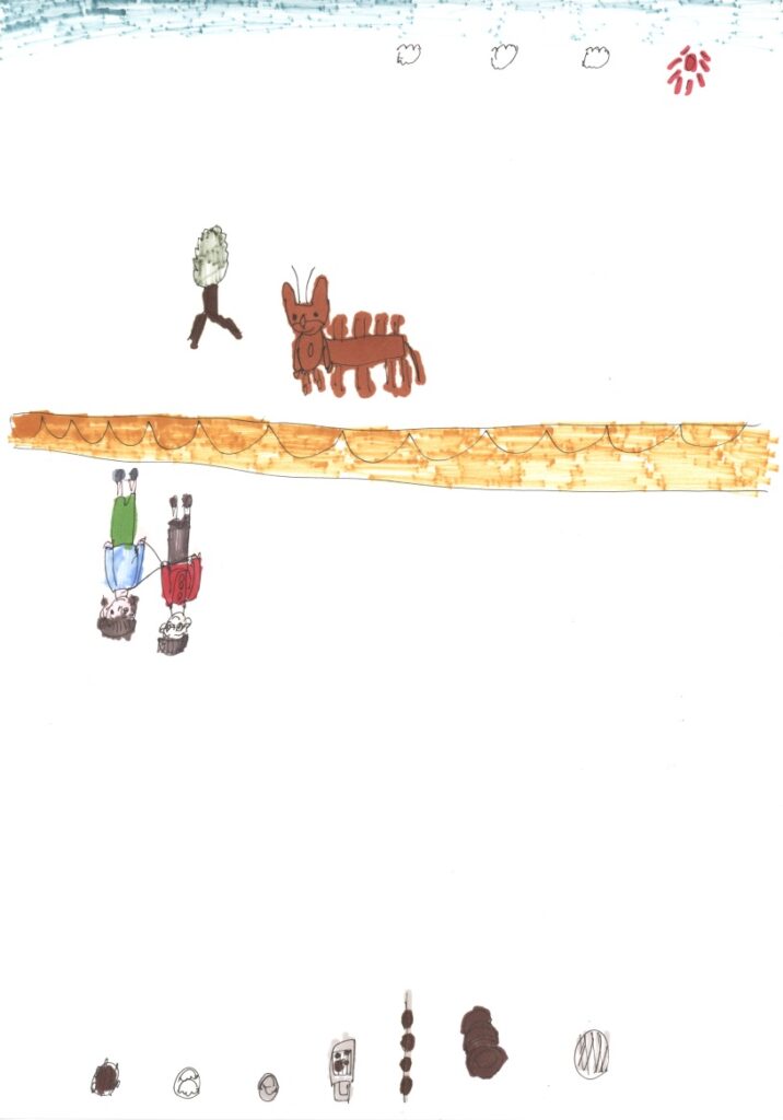 快晴と木と鹿とパーティと藤原さんが私の肩と手助けしてくれてるシーンと焼きそばと餃子と納豆とみたらし団子とお椀と茶そば