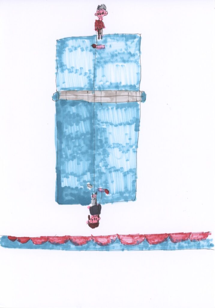 藤原さんと私と二人で卓球をしてるシーン