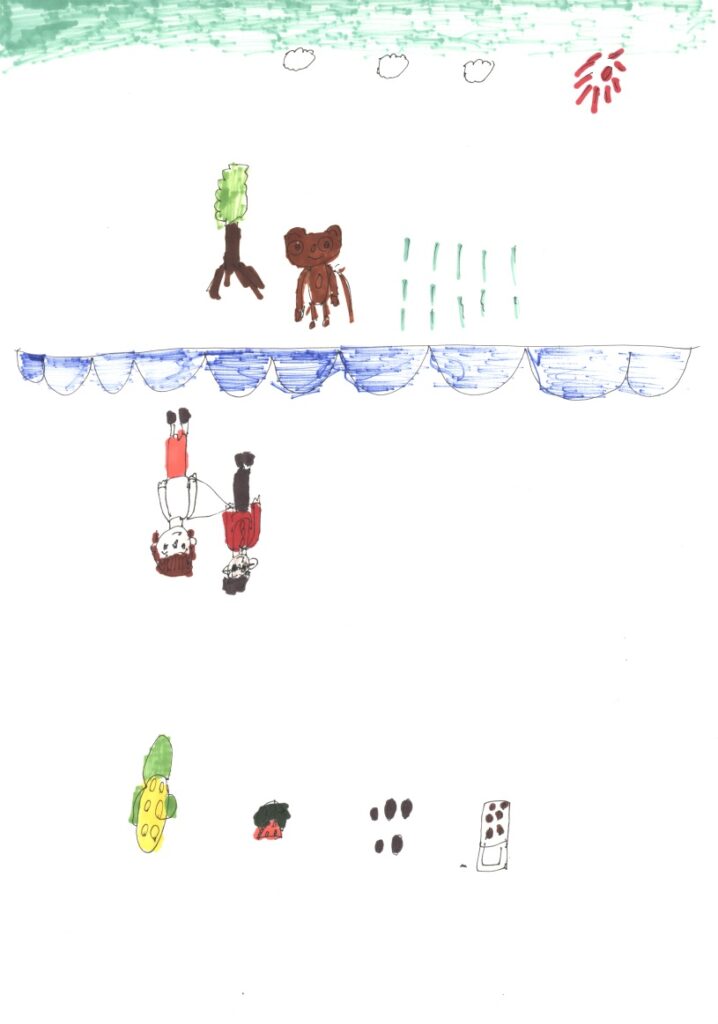 晴天とレッサーパンダと草原とパーティと藤原さんが私の肩と手助けしてくれてるシーンとトウモロコシと西瓜と黒豆と納豆