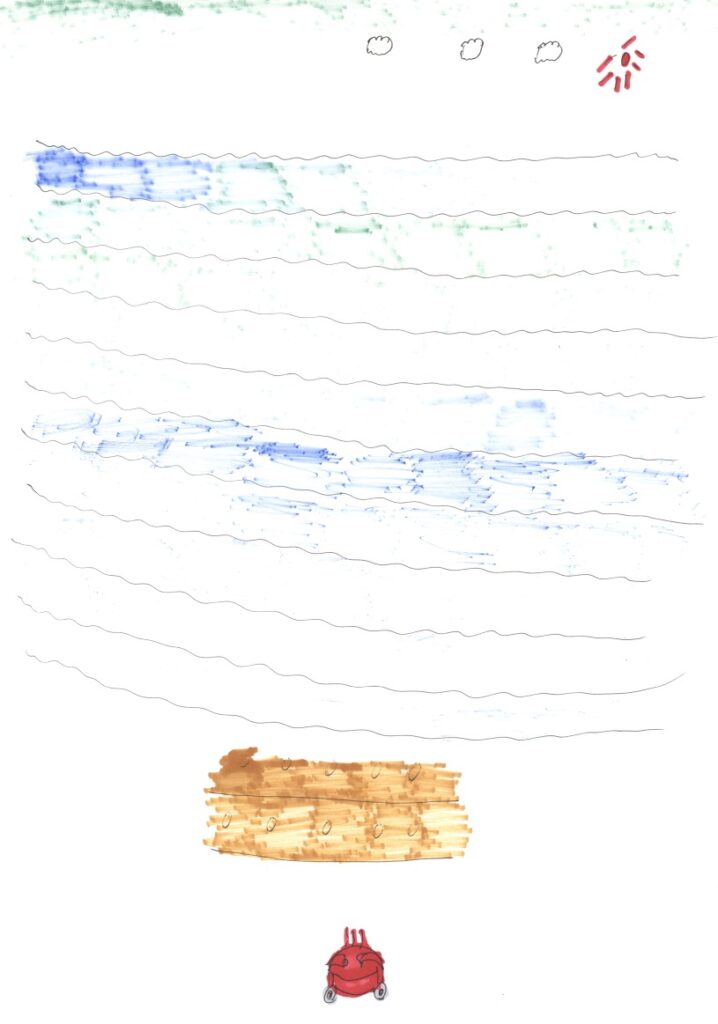 快晴と日本海と砂浜と蟹