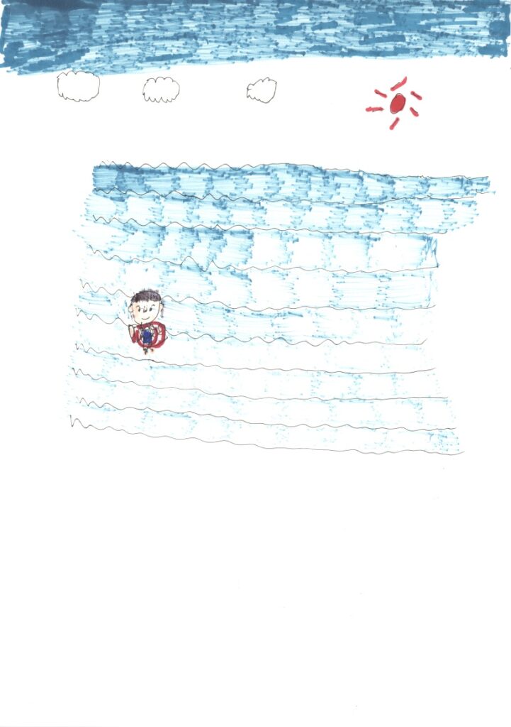 青空と雲と晴れと私と浮き輪と海