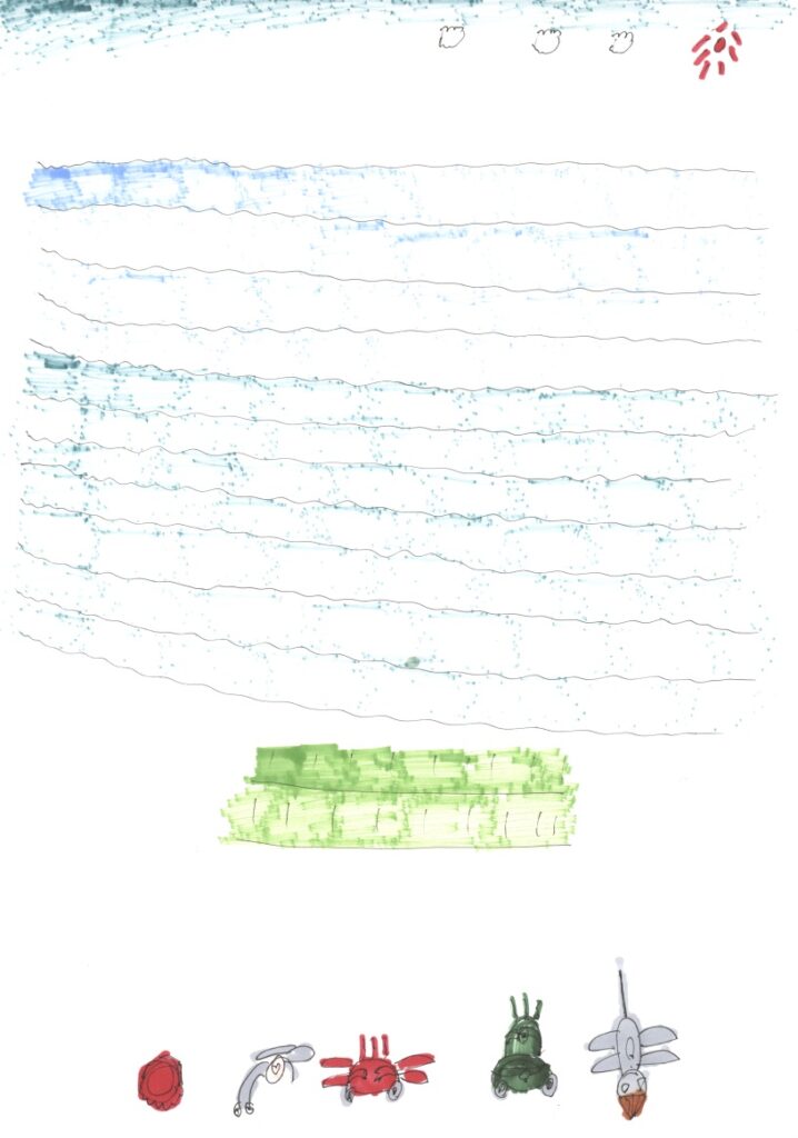 快晴と海と浮き輪と蝸牛と蛙と蟹と案山子