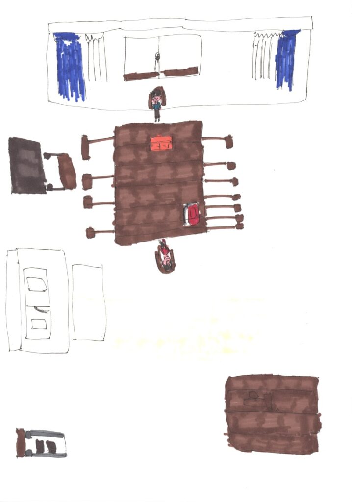 ベランダとテーブルとガラケーと新しいベランダとテレビと引き出しとノートとステレオとドア