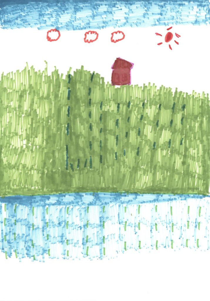 青空と家と野原と畑