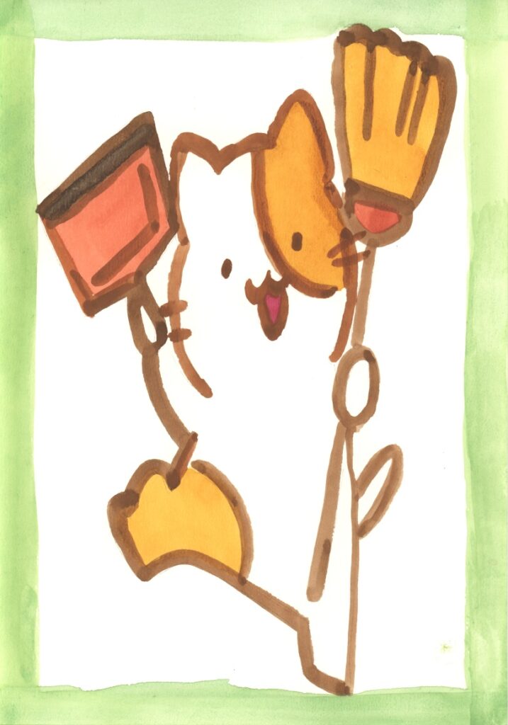 大そうじをするネコ