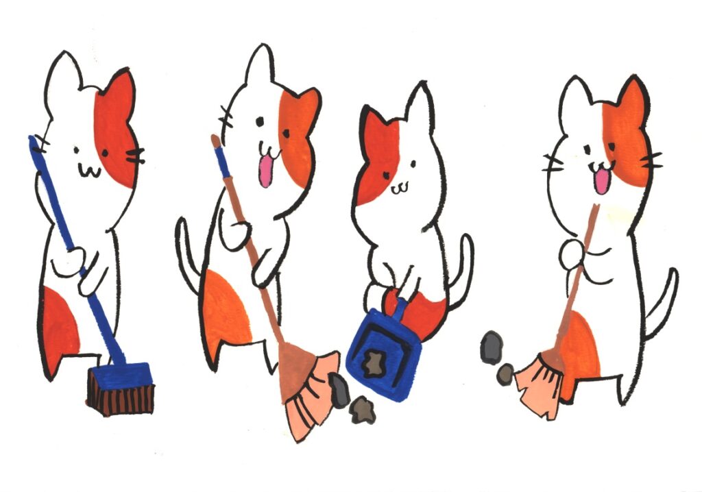 そうじをするネコ