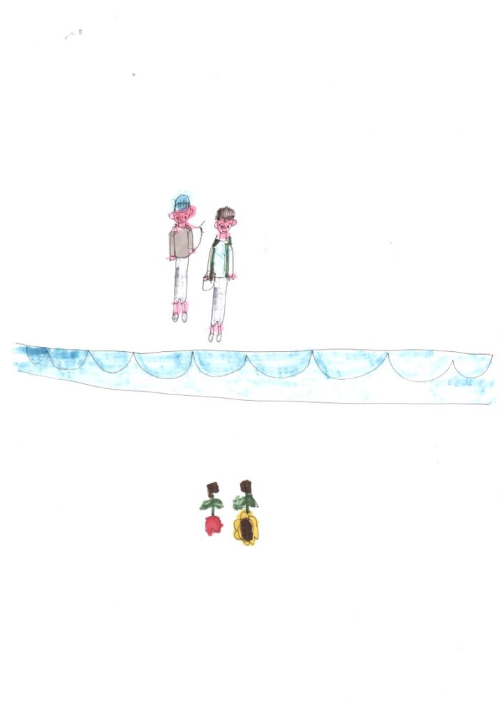 私とばあばとパーティと向日葵とチューリップ