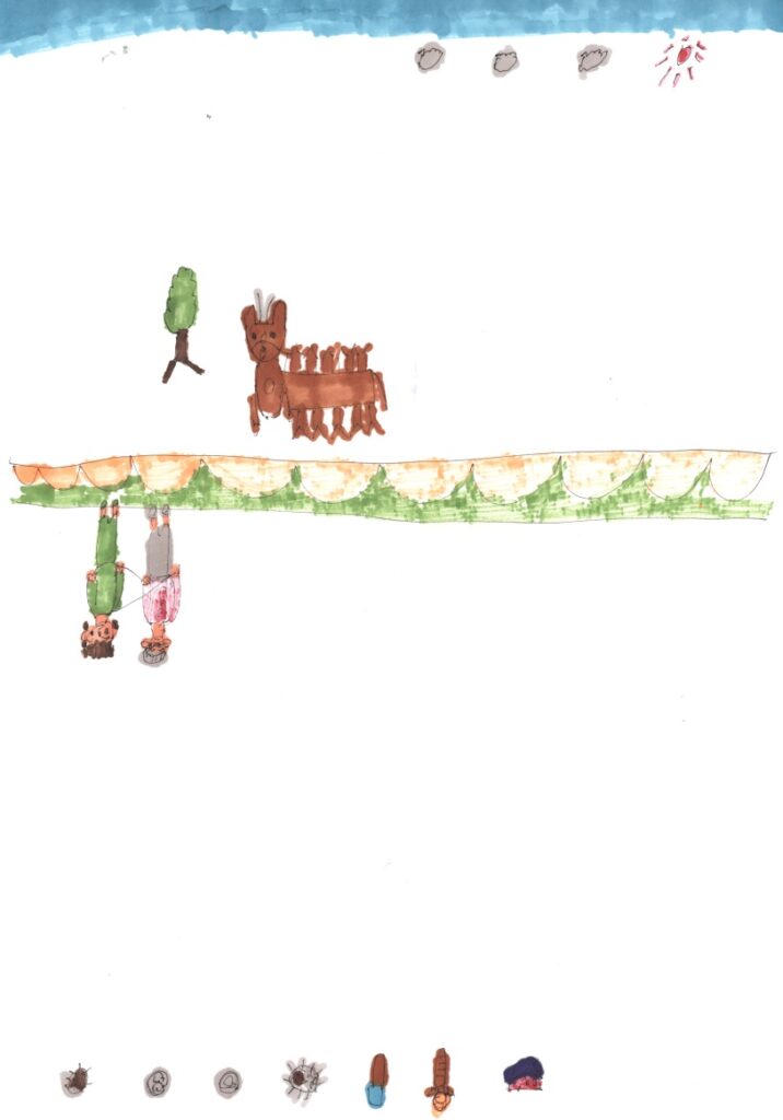 青空と木とカモシカとパーティと藤原さんが私の肩と手助けしてくれてるシーンと焼きそばと餃子と肉まんとカレーライスとバニラアイスと蜜柑アイスと西瓜