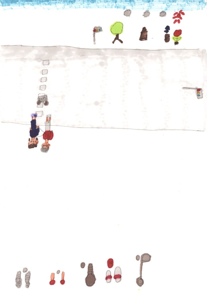 快晴と朝顔とチューリップと家と木と信号機と横断歩道と藤原さんが私の肩と手助けしてくれてるシーンとバドミントンとラケットとバットと球とボーリングとパターゴルフ