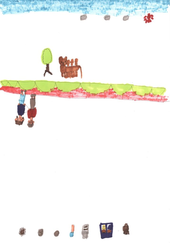 青空と木とバンビとパーティと藤原さんが私の肩と手助けしてくれてるシーンと焼きそばと餃子と肉まんとアイスクリームと納豆とおせち料理とお雑煮