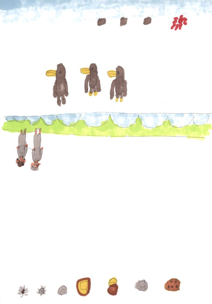 青空とペンギンとパーティと田中さんが私の手を繋いでいるシーンと焼きそばと餃子と肉まんとプッチンプリンとおにぎりとタコ焼き