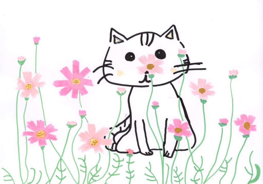 万博記念公園のコスモス畑とネコが好きなので、コラボさせてみました。