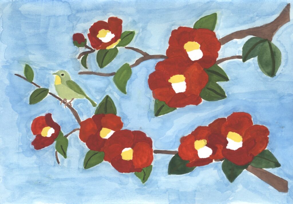 椿の花とうぐいす