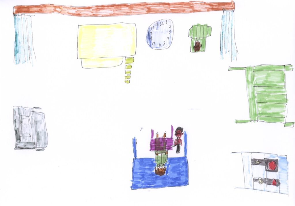 菓子工房とトレーザとユーテーブルとロールカーテンと時計とパンとクッキー