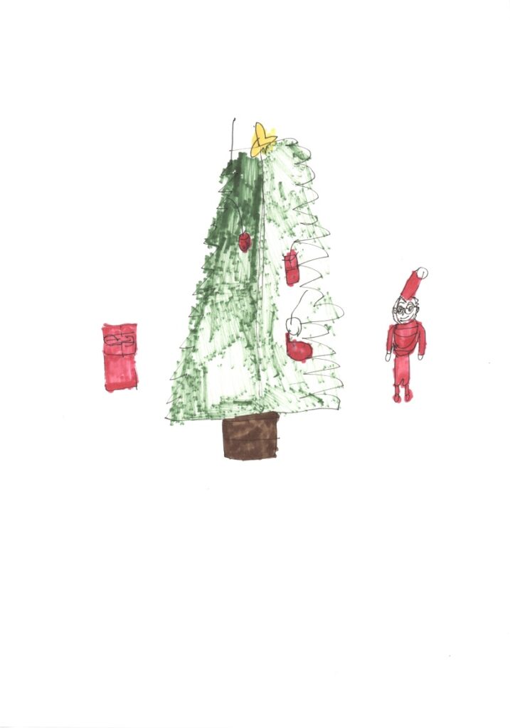 クリスマスツリーとプレゼントとサンタクロース