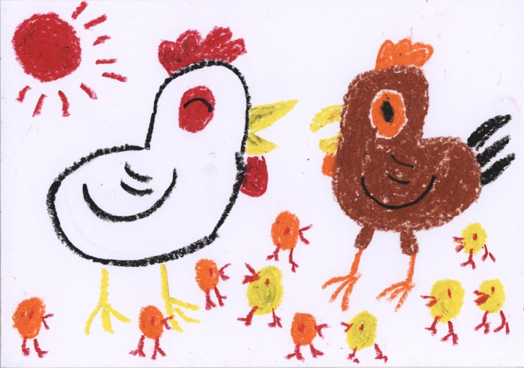 ニワトリ親子のさんぽ