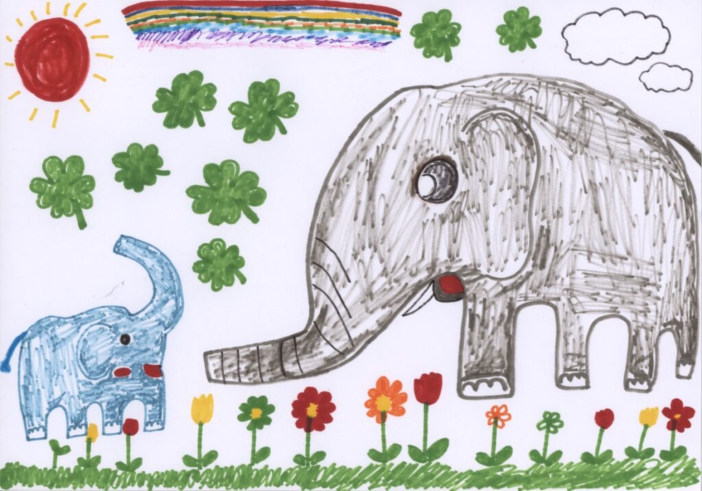 ゾウの親子　四葉のクローバーを探しに