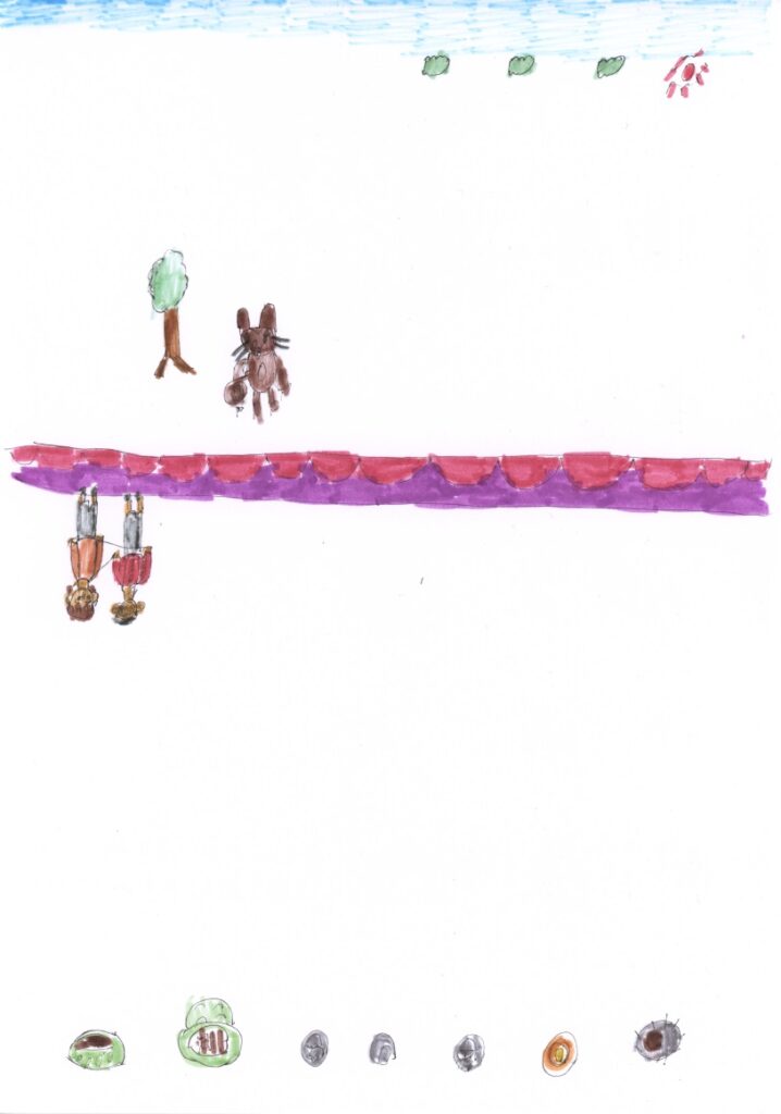 青空と木とパーティと藤原さんが私の肩を支えて手助けしてくれてるシーンとカレーライスとラーメンと餃子と肉まんとお握りとホットケーキとハンバーグ