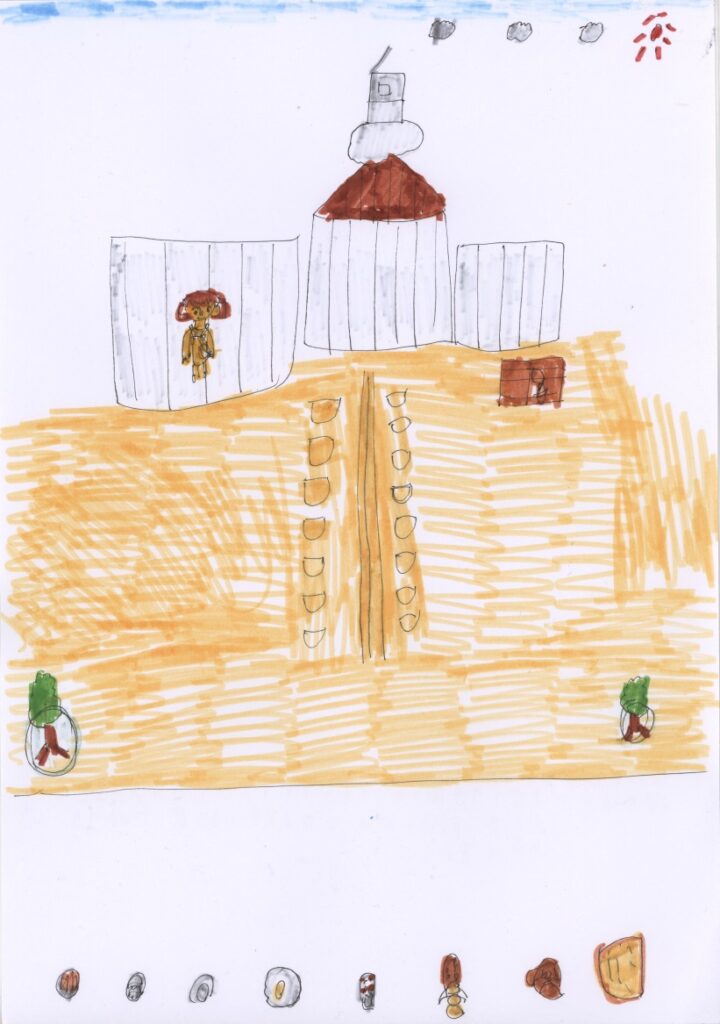 青空と12年間のポンチセぴりかとエビと傘入れと地面と木と焼きそばと肉まんと目玉焼きと納豆とアイスクリームと蜂蜜と食パン