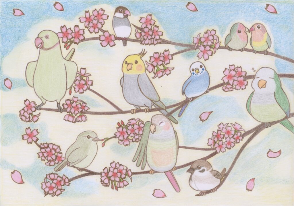 小鳥たちのお花見