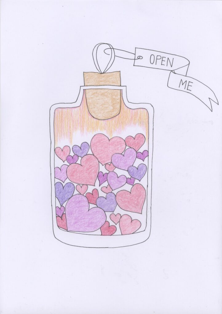 ハートがつまった瓶
