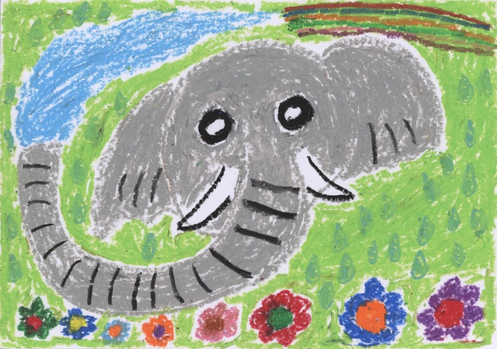 おハナに水をあげるゾウ