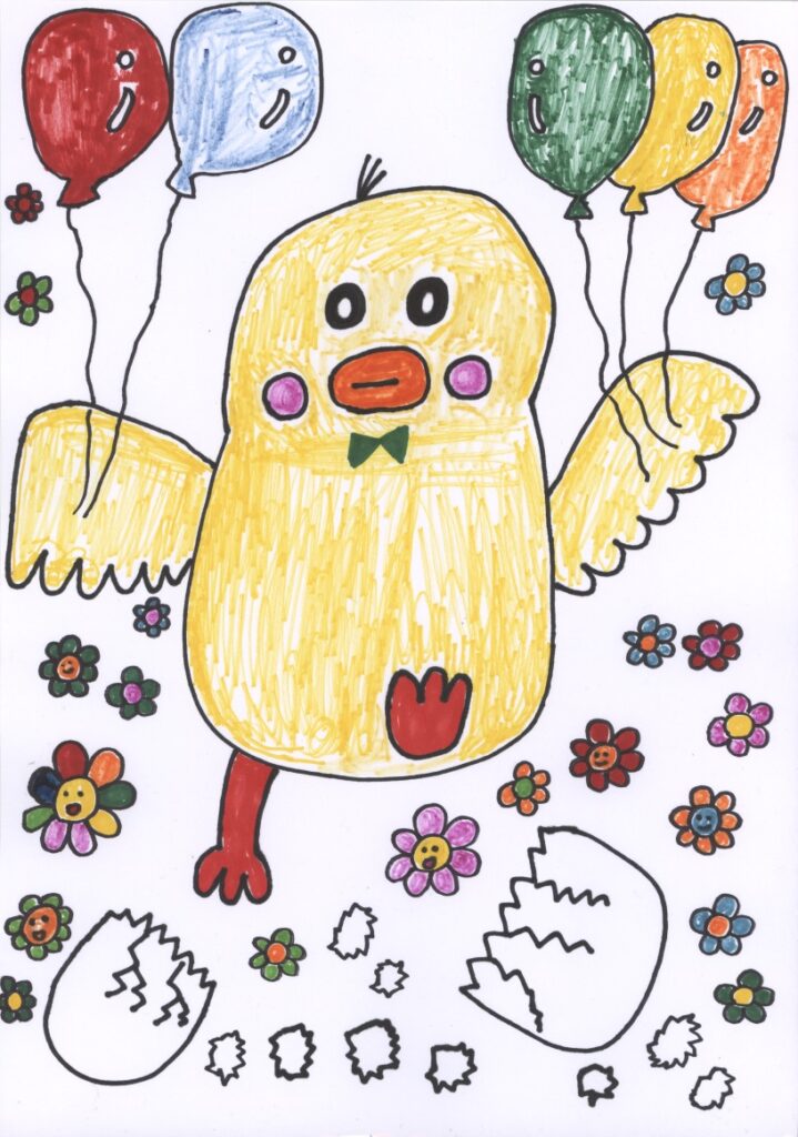 ピヨ太が風船もっておさんぽ