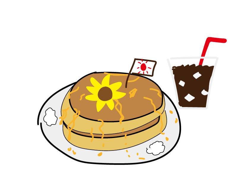 ひまわりパンケーキとアイスコーヒー
