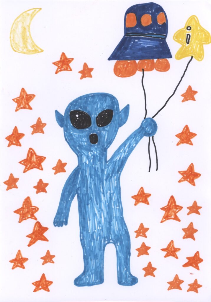 UFOの風船を持つ宇宙人