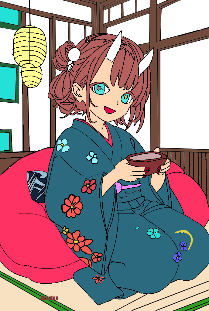 和室で鬼の女の子