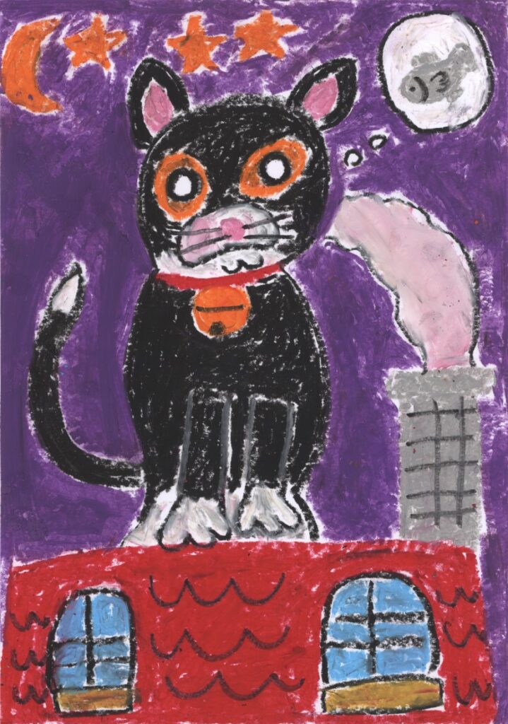 屋根の上の黒猫