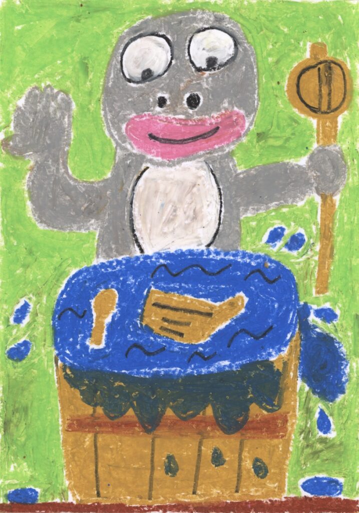 水おけで遊ぶ海坊主