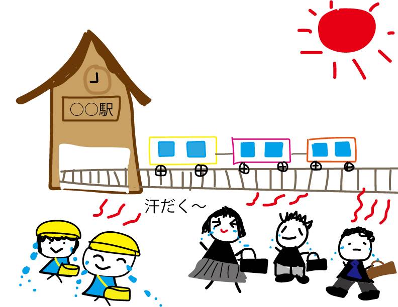 駅行くまでに汗だく