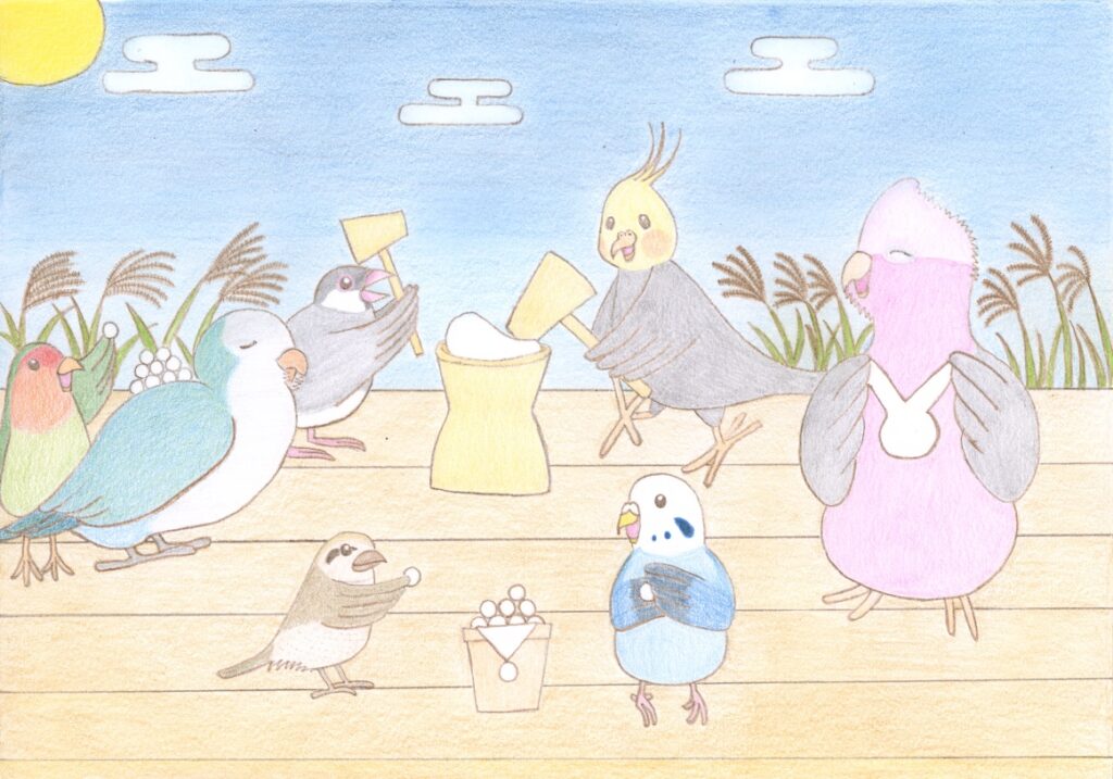 小鳥たちのお月見